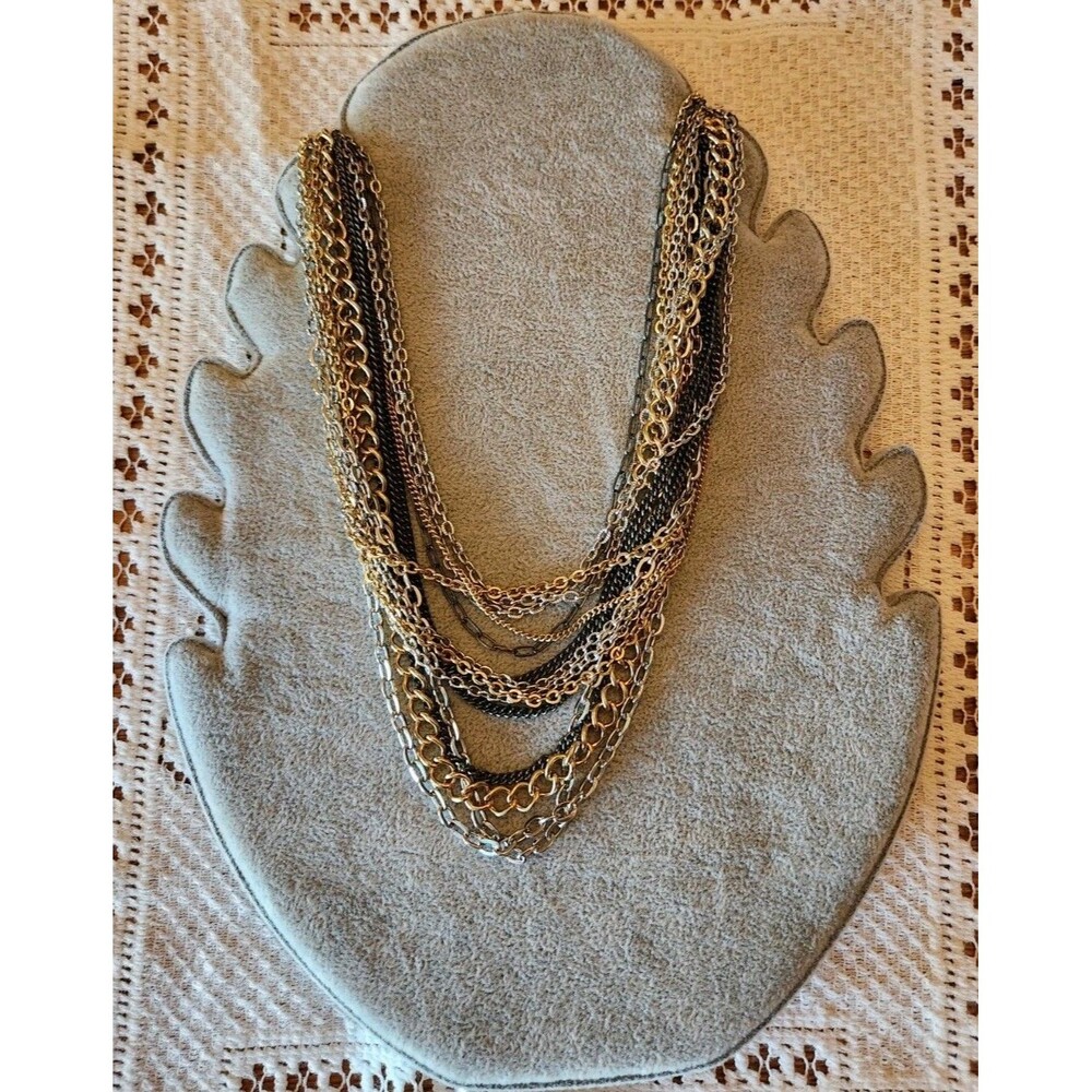 RALPH LAUREN TRI TONE MULTISTRAND LAYERED 24” NECKLACE HEAVY